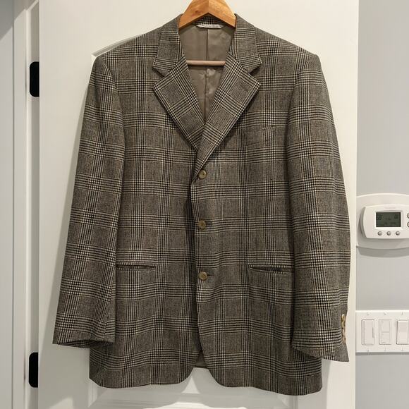 CANALI ITALY CASHMERE WOOL 44 R 54 SPORT COAT JACKET BLAZER CHECK Plaid